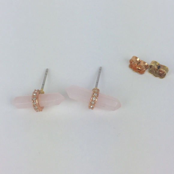 Rebecca Minkoff  Rose Quartz pave Stud Earrings - Picture 6 of 8